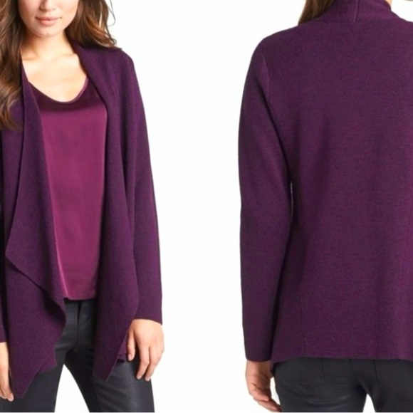 EILEEN FISHER 100% Merino Wool Sweater Cardigan Purple 1X - Picture 1 of 11
